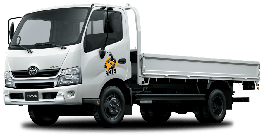 truck-with-logo-comp White tray truck with the ANTS logo on the door